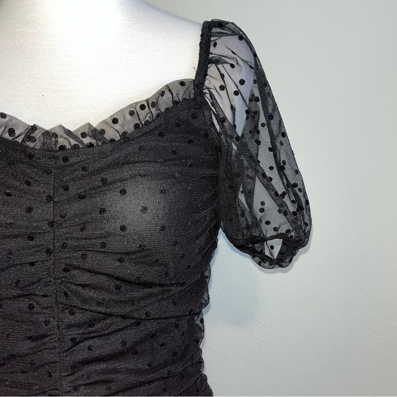 Textured Mesh Puff Sleeve Mini Dress - Picture 2 of 6